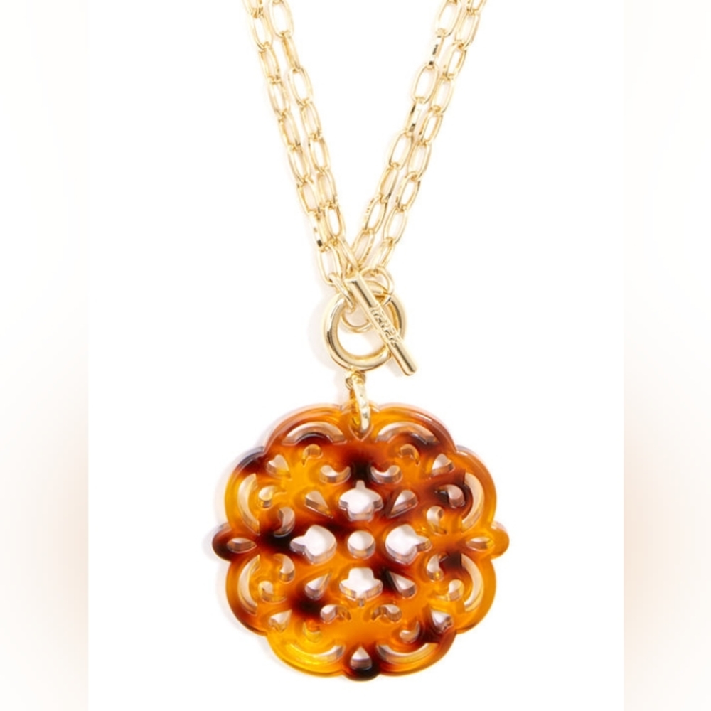 🧡NWT ZENZII Tortoise Allure Resin Pendant Necklace 37"